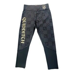 Harry Potter HOGWARTS Women's L Black Gold Leggings High Rise Quidditch NWOT